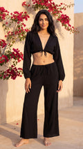 Aria Tie-Front Billowy Long Sleeve Cotton Crop Top