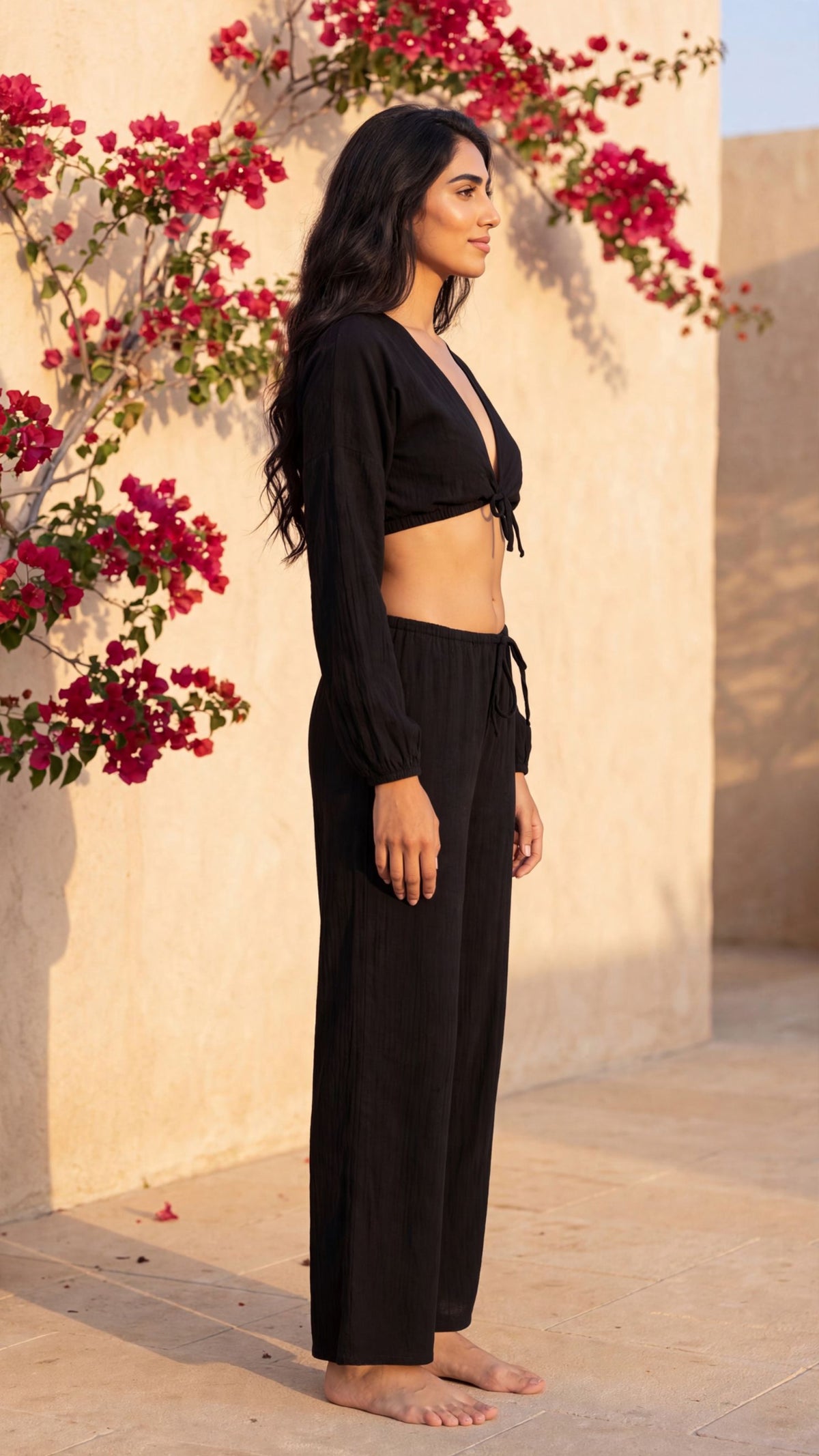 Aria Drawstring Wide Leg Cotton Resort Pants
