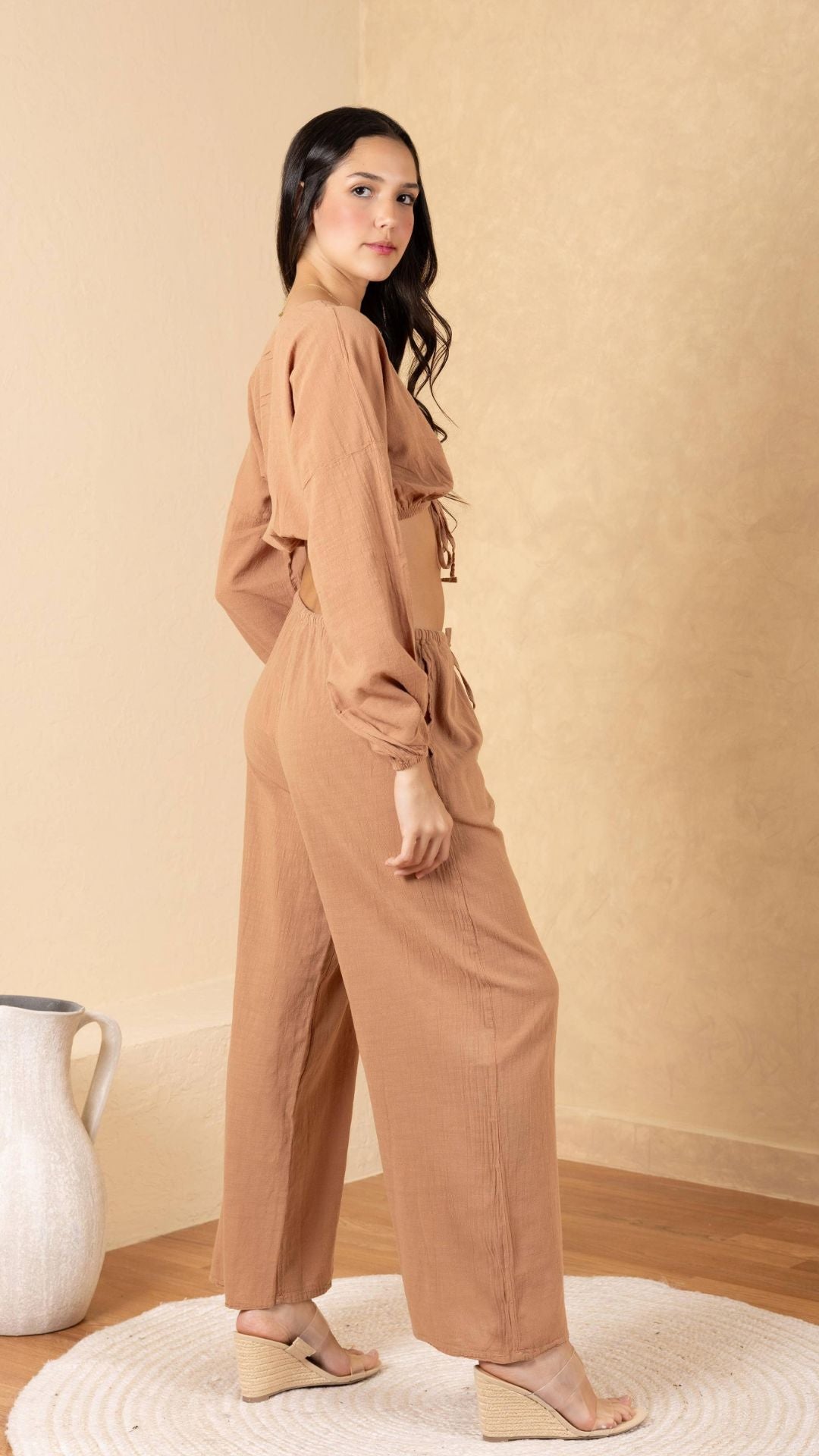 Aria Drawstring Wide Leg Cotton Resort Pants
